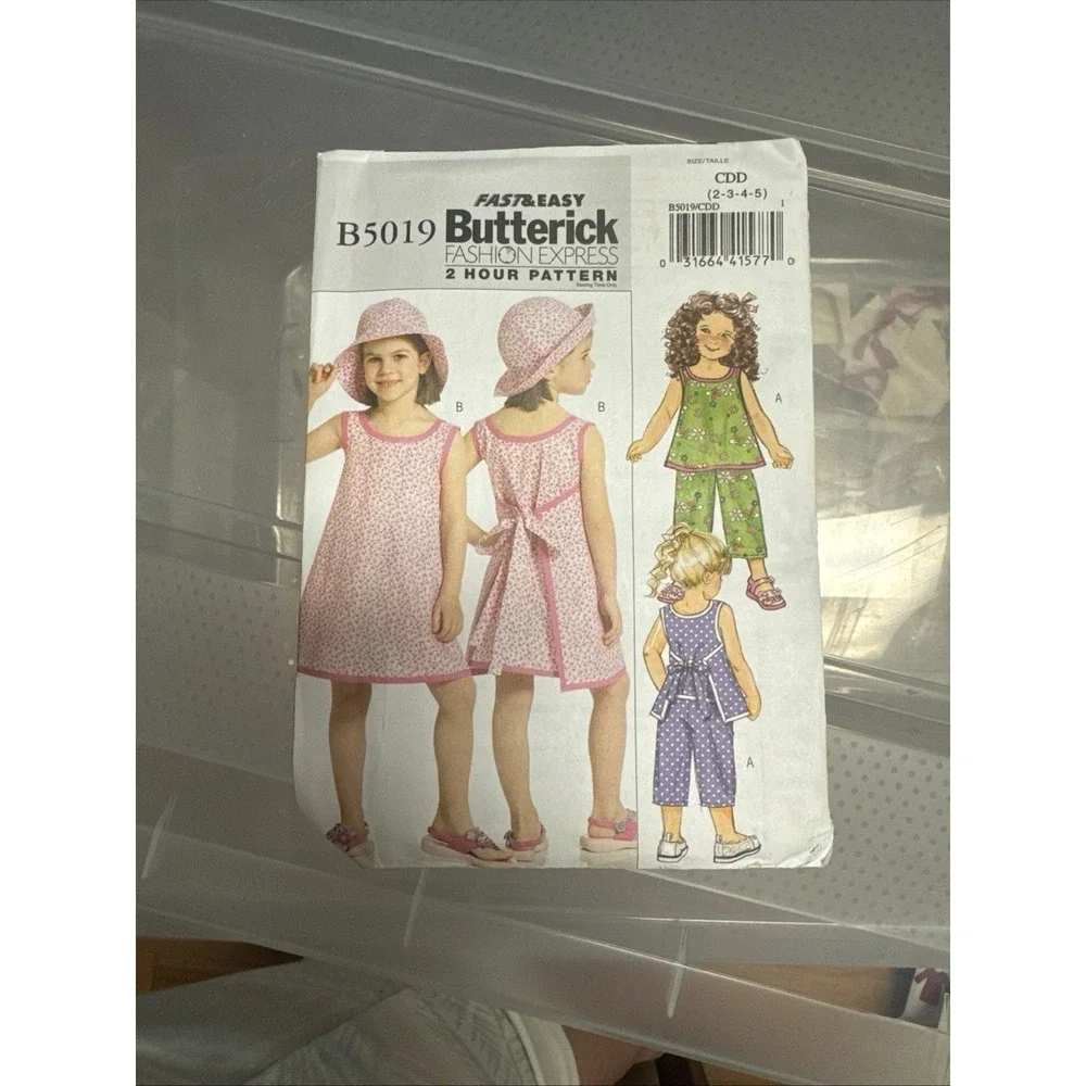 Butterick B5019 2-Hour Sewing Pattern Girl's Top Dress Pants Hat Sizes 2-3-4-5